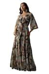 Buy Grey Viscose V-neck Botanic Fleur Print Lehenga With Blouse For ...
