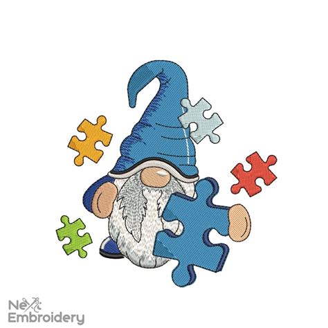 Puzzle Gnome Embroidery Design. Autism Embroidery Design, Instant ...