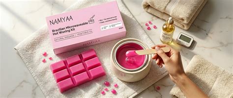 Brazilian wax at home setup — wax pot, spatulas, post-wax oil and timer ...