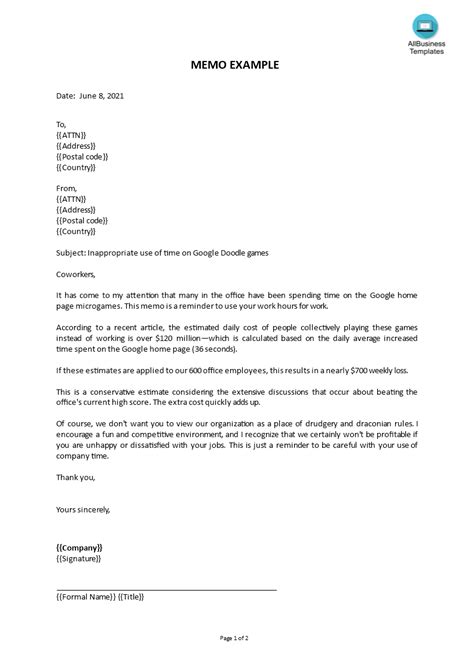 Image result for Memo Examples