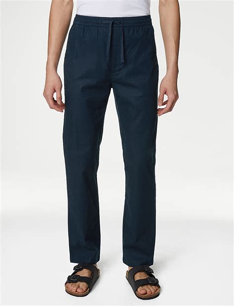 Buy Tapered Fit Linen Blend Trousers at Marks & Spencer