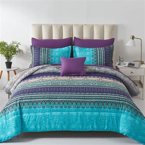 Boho Comforter Set Queen Size 8 Piece Bed in a Bag Bohemian Striped ...