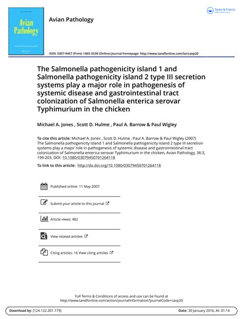 (PDF) The Salmonella pathogenicity island 1 and Salmonella pathogenicity island 2 type III ...