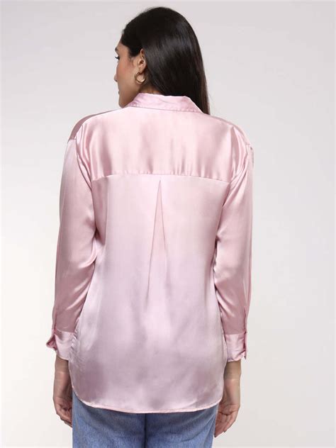Women's Premium Light Pink Drop Shoulder Oversized Satin Shirt – AM SWAN