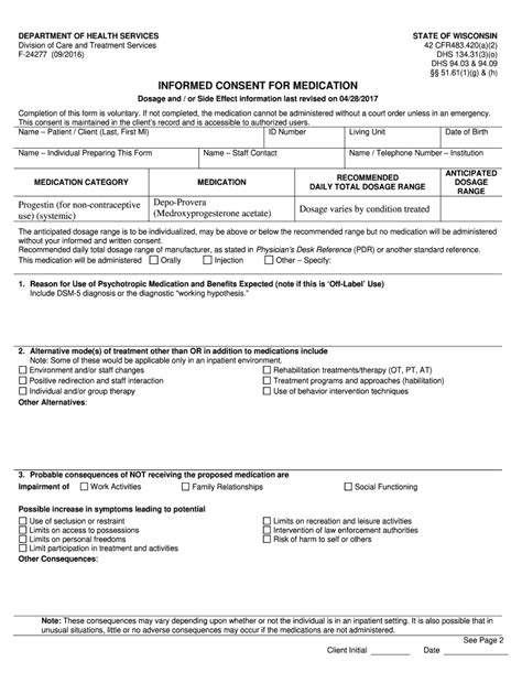 wisconsin form informed consent medication - Blank Fillable Template ...