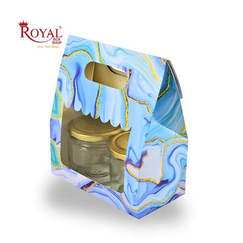 2 Mason Jar Paper Carry Bags | 7x3.75x8 inches | Blue Marble Print ...