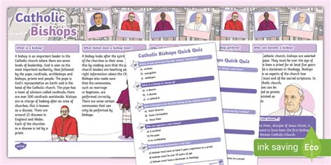 KS2 Catholic Bishop Fact File and Quick Quiz Pack
