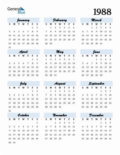1988 Calendar – Old Calendars