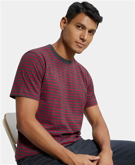 Buy Super Combed Cotton Rich Striped Round Neck Half Sleeve T-Shirt ...