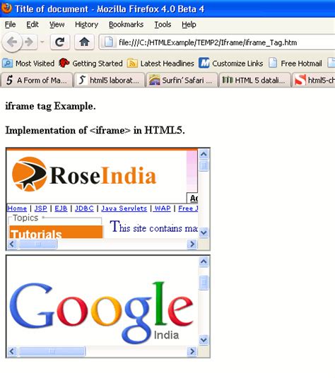 HTML Iframe Example 的图像结果