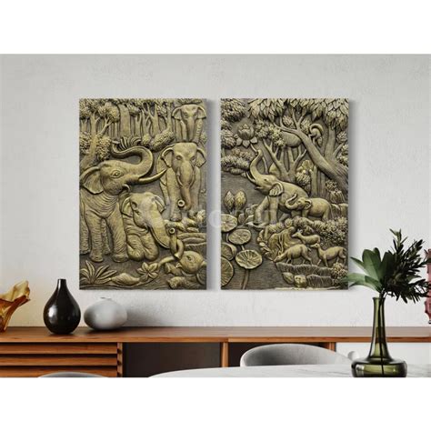 Buy Nature inspired 3D Relief Mural Set - Elephant, Deer, Trees Online ...