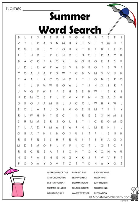 Summer Word Search- Monster Word Search