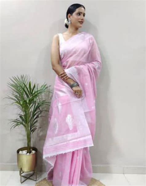 Baby Pink Cotton Silk Saree With Weaving Work – Sareewave