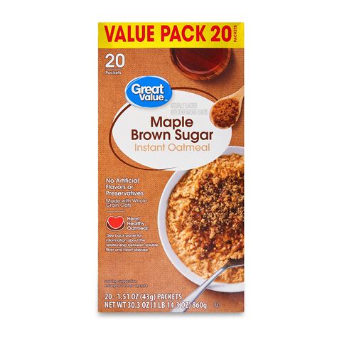 Great Value Maple & Brown Sugar Instant Oatmeal, 20 Packets | Fig App