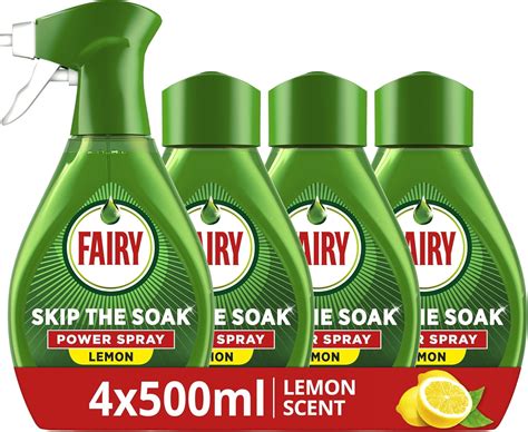 Fairy Skip the Soak Dish Spray Kit Lemon, Trigger + 4x500ml Refill. 100% Grease Removal for ...