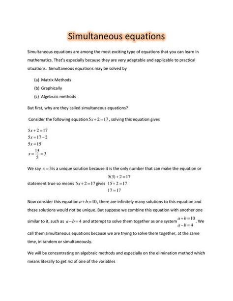 Simultaneous Equations a Level 的图像结果