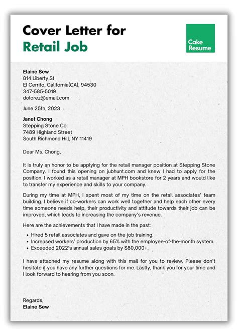 Retail Cover Letter Guide [+Tips & Template] | Cake