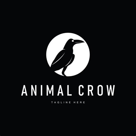 Crow logo with minimalist black silhouette depicting a majestic crow ...