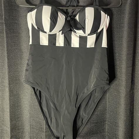 Killstar Women's Black and White Swimsuit-one-piece | Depop