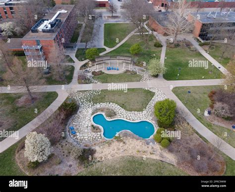 Aerial photograph of Drake University on a beautiful spring evening ...