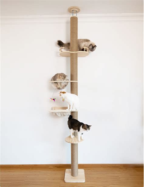 Cat Tree Floor to Ceiling Natural Sisal Rope Scratching Post Height:55. ...