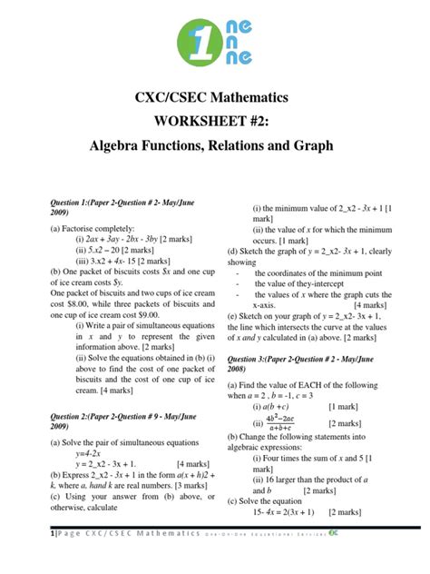 Image result for CSEC Math Worksheets