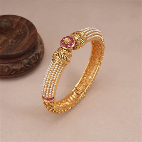 Gorgeous gold plated pearl openable kada I Online - smarsjewelrys