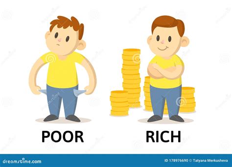 Words Poor And Rich Flashcard With Cartoon Characters. Opposite ...