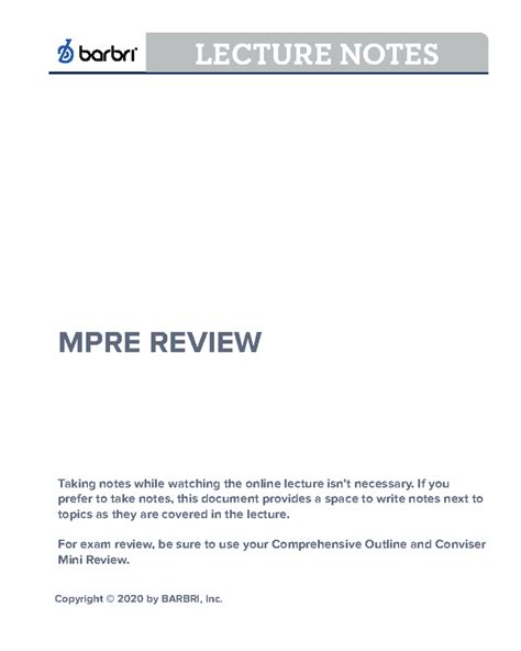 BARBRI MPRE Lecture Handout - LECTURE NOTES MPRE REVIEW Taking notes ...