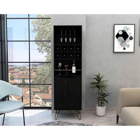 Modern Bar Cabinet In Black With Eight Built-in Wine Rack And Door ...