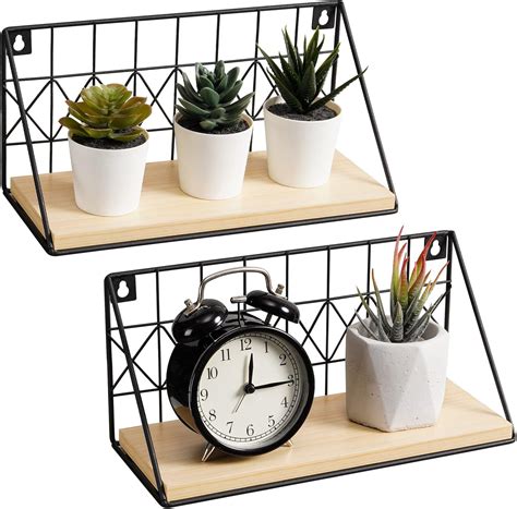 Buy Snughome Floating Shelves Wall Mounted Set of 2, Modern Black Wire ...
