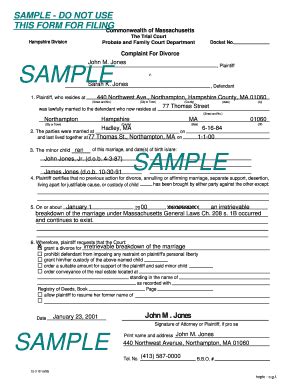 Massachusetts Divorce Complaint Form - Blank Fillable Template | Fill ...
