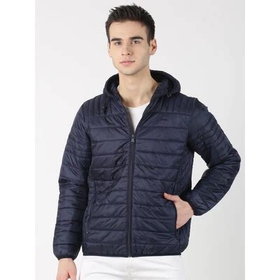 Navy Blue Solid Hooded Puffer jacket | Indian Business Portal