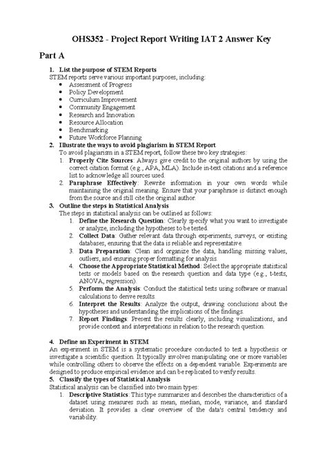 IAT 2 Answer Key - OHS352 - PRW - OHS352 - Project Report Writing IAT 2 ...