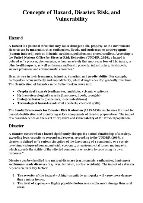 Assignment on Hazard, Disaster, Risk, and Vulnerability Concepts - Studocu