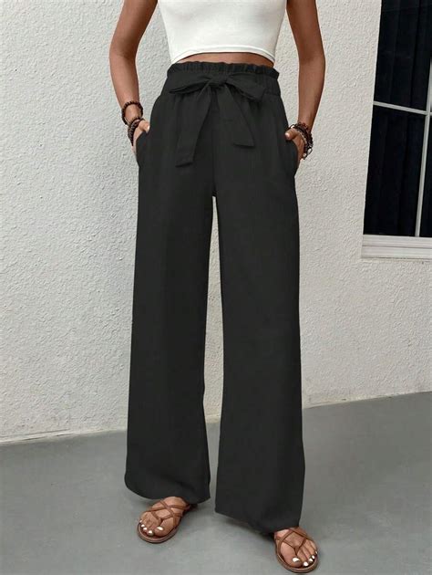SHEIN LUNE Paperbag Waist Belted Straight Leg Pants for Sale New ...