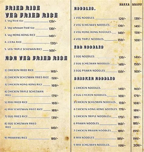 Menu at Kung Fu-The Chinese Expert, Mumbai