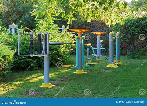 Outdoor Fitness Equipment in a Park Stock Photo - Image of garden ...