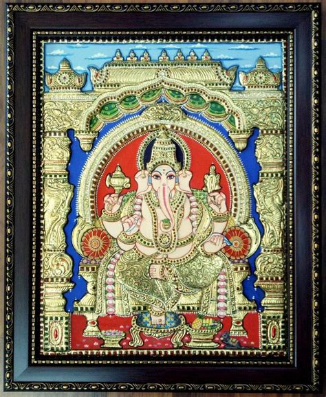 "Ganesha Tanjore Painting Iii": Yellow Orange Tanjore Traditional_Art ...