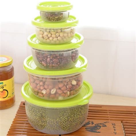 Buy 5Pcs Plastic Food Storage Containers Box Set Fresh Refrigerator ...