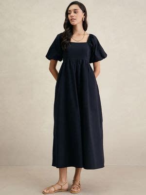 Buy Femmella Black Solid Maxi Dress (S) Online