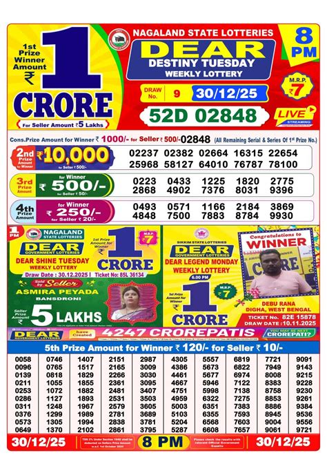 Nagaland Dear Goose 8 PM Lottery Result Today 30.12.2025 OUT: Tuesday ...