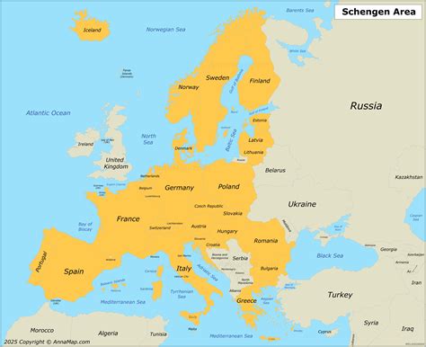 Map of the Schengen Area - AnnaMap.com