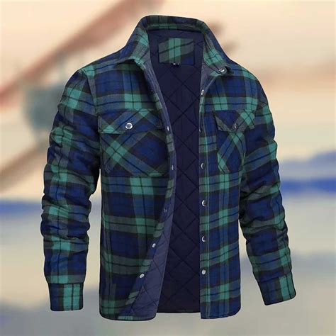 cllios Men's Flannel Shirt Jacket with Quilted Lined Classic Fit Long ...