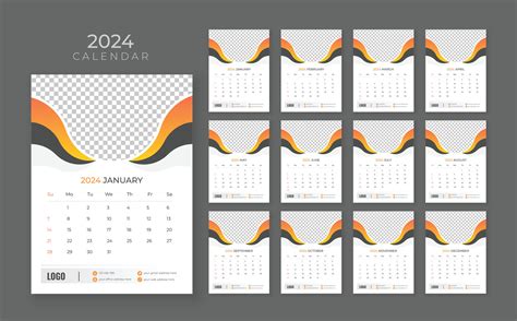 vector pared calendario 2024, pared calendario 2024, corporativo y ...