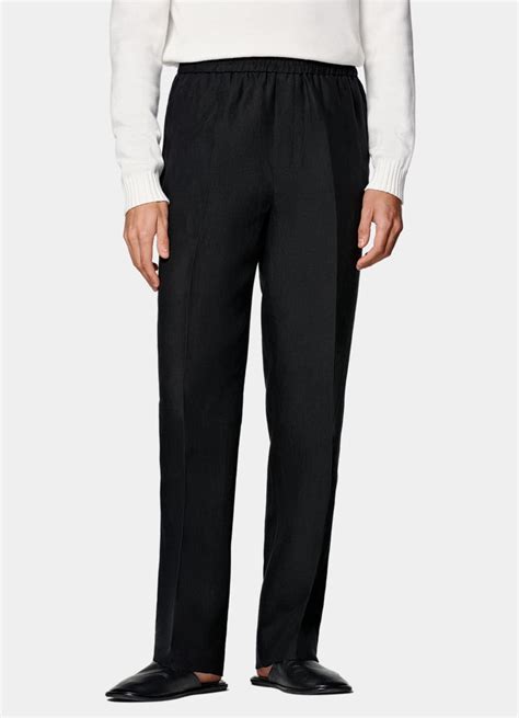 Black Wide Leg Straight Pants in Pure Linen | SUITSUPPLY