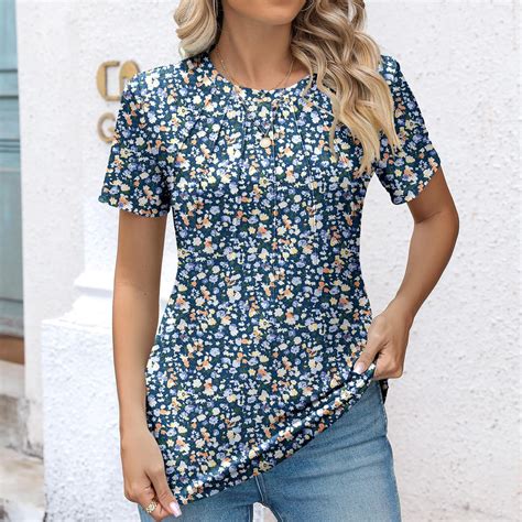 Blue Shirts for Women Trendy Summer, Polyester Shirts for Women Loose ...