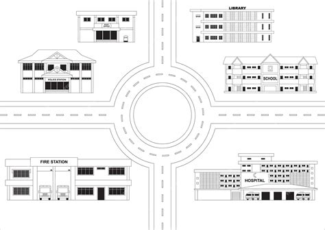 Roteiro de trânsito com contorno preto e branco de edifícios planos ...