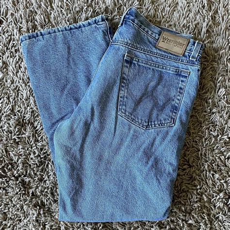 90s Wrangler Flannel Lined Blue Jeans Size -... - Depop