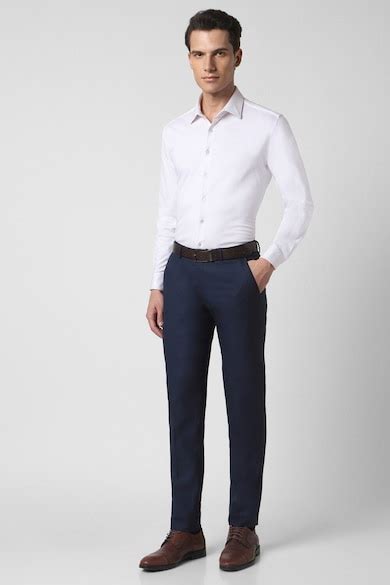 Buy Men Navy Textured Trousers Online - 39629902 | Peter England
